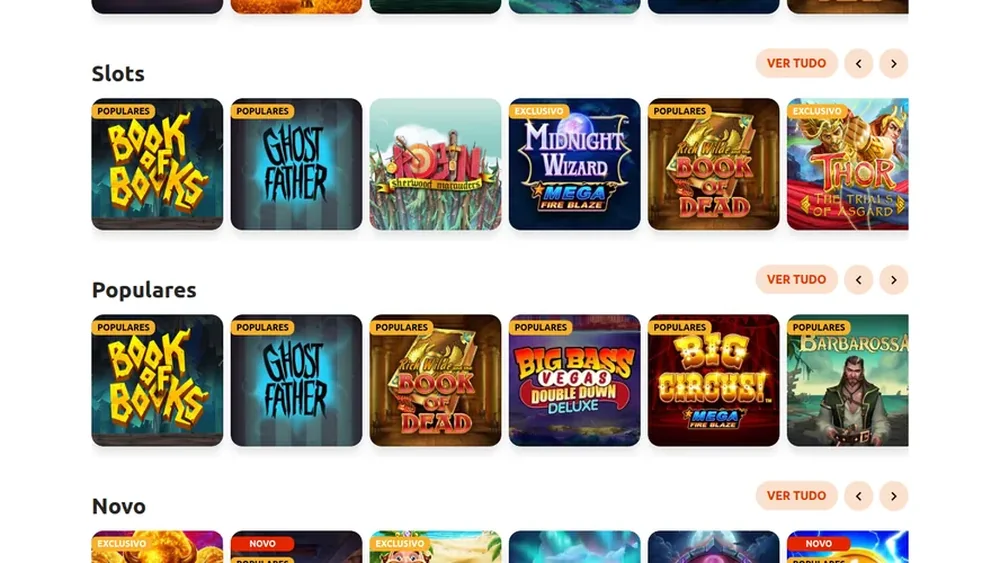 Filas Slots, Populares e Novo no lobby da BacanaPlay, com Book of Books, Ghost Father e Book of Dead