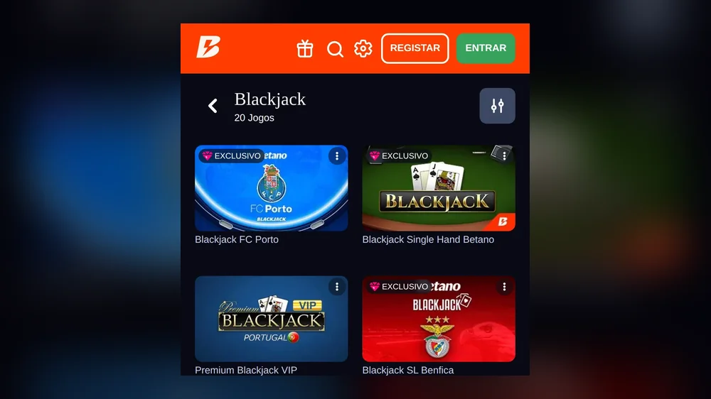 Blackjack no casino Betano, licenciado pelo SRIJ, no telemóvel