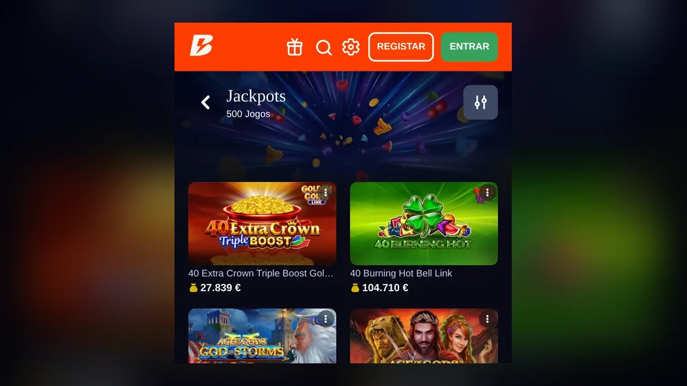 Jackpots no casino Betano, licenciado pelo SRIJ, no telemóvel