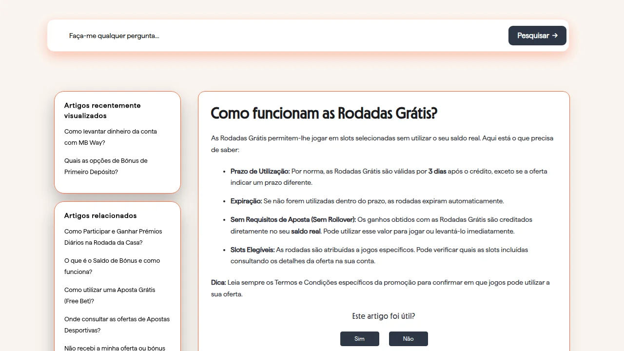 Centro de ajuda da Betano: rodadas grátis válidas 3 dias e ganhos creditados no saldo real, sem rollover