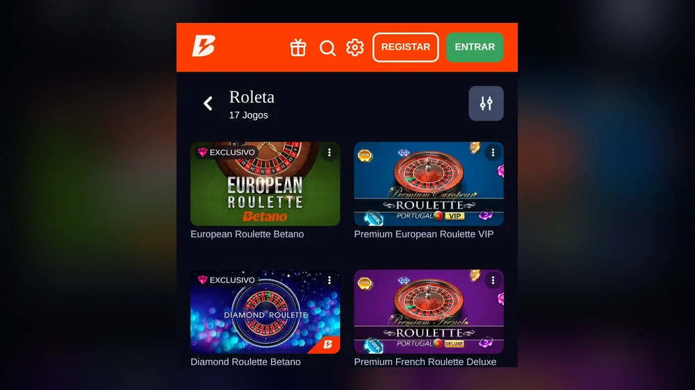 Roleta no casino Betano, licenciado pelo SRIJ, no telemóvel