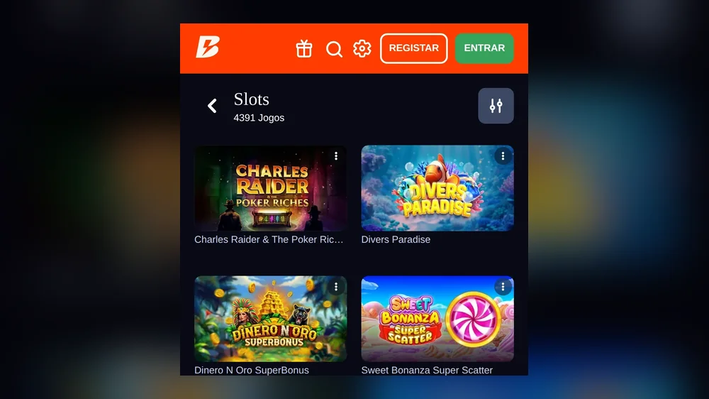 Slots no casino Betano, licenciado pelo SRIJ, no telemóvel