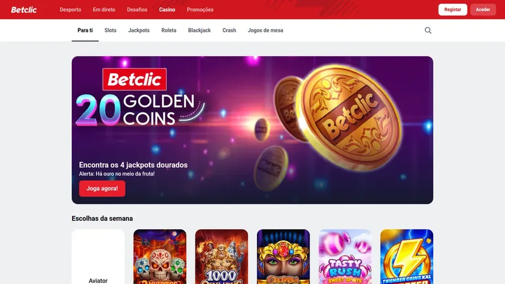 Secções Frutas e Jogos da Pragmatic no lobby de slots da Betclic