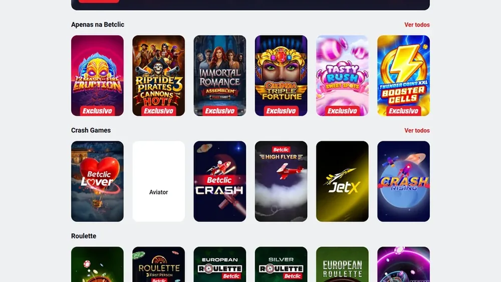 Secção Apenas na Betclic, com os jogos exclusivos da marca