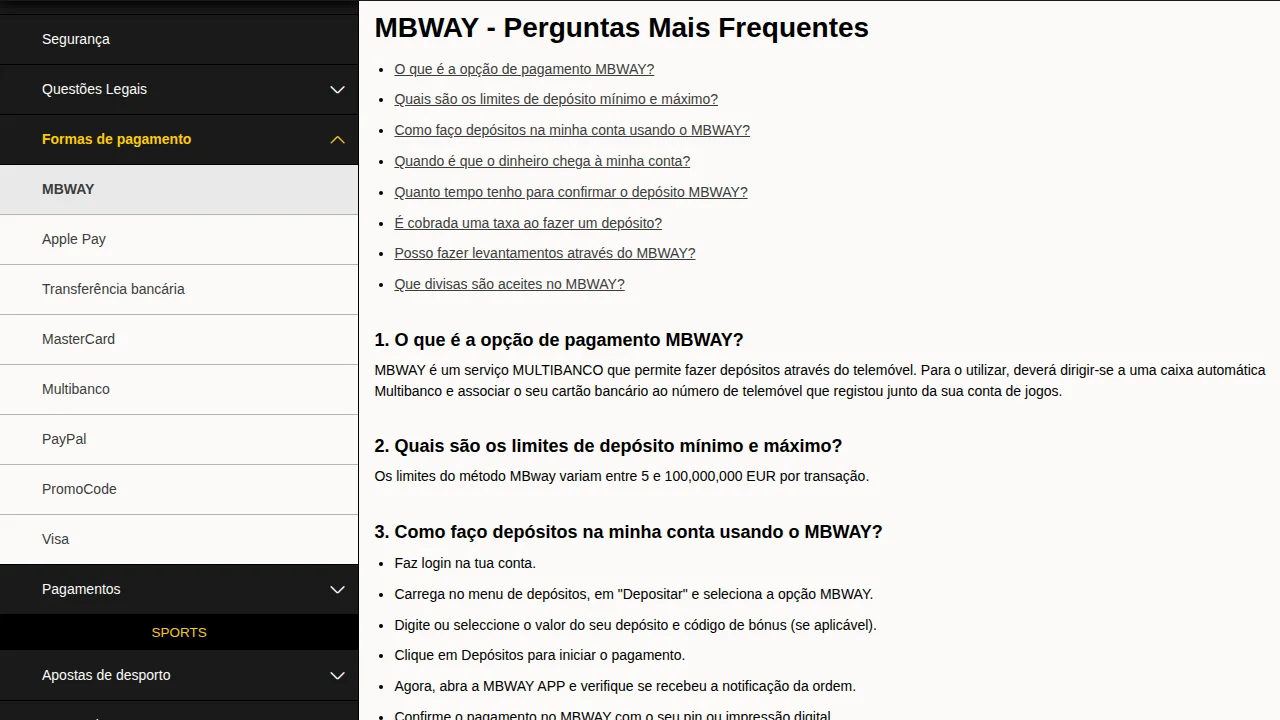 Perguntas frequentes da Bwin sobre MB WAY: limites de 5 € por transação e passos para depositar