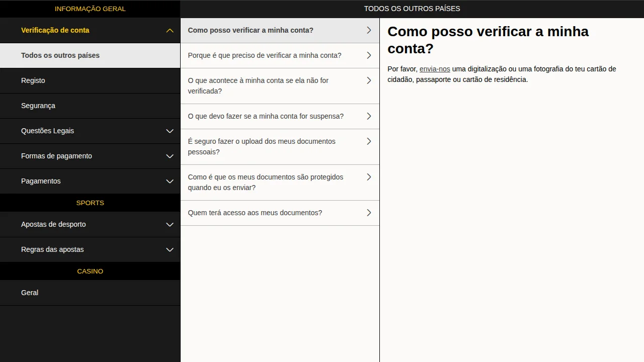Ajuda da Bwin sobre verificação de conta: envio de cartão de cidadão, passaporte ou cartão de residência