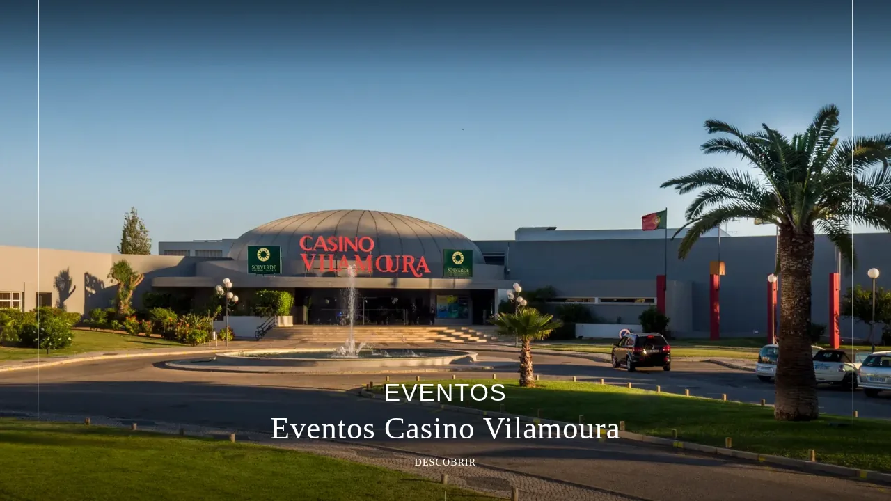 Fachada do Casino Vilamoura, com a cúpula, o letreiro vermelho e a fonte à entrada, no site do Grupo Solverde
