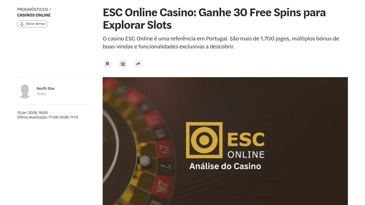 Análise do Observador ao ESC Online Casino: 30 free spins e mais de 1.700 jogos