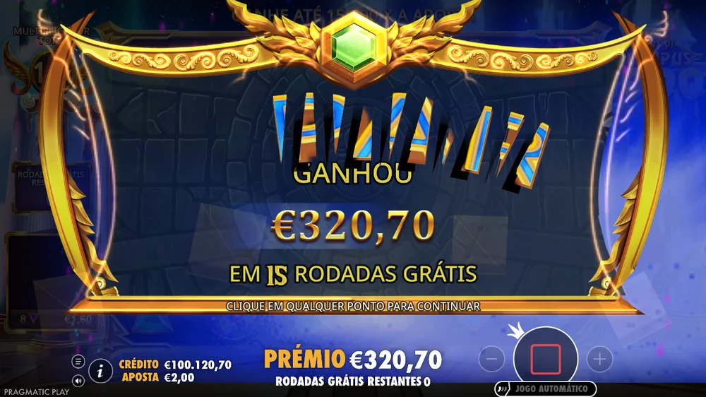 Fim da ronda da Gates of Olympus 1000: 320,70 euros em 15 rodadas grátis