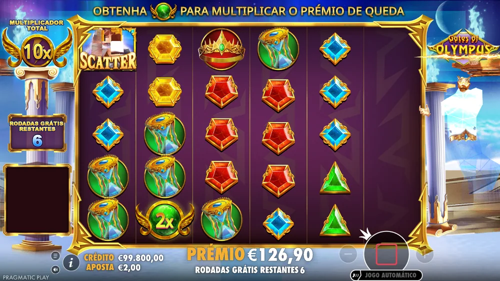 Rodadas grátis da Gates of Olympus com o multiplicador total em 10x