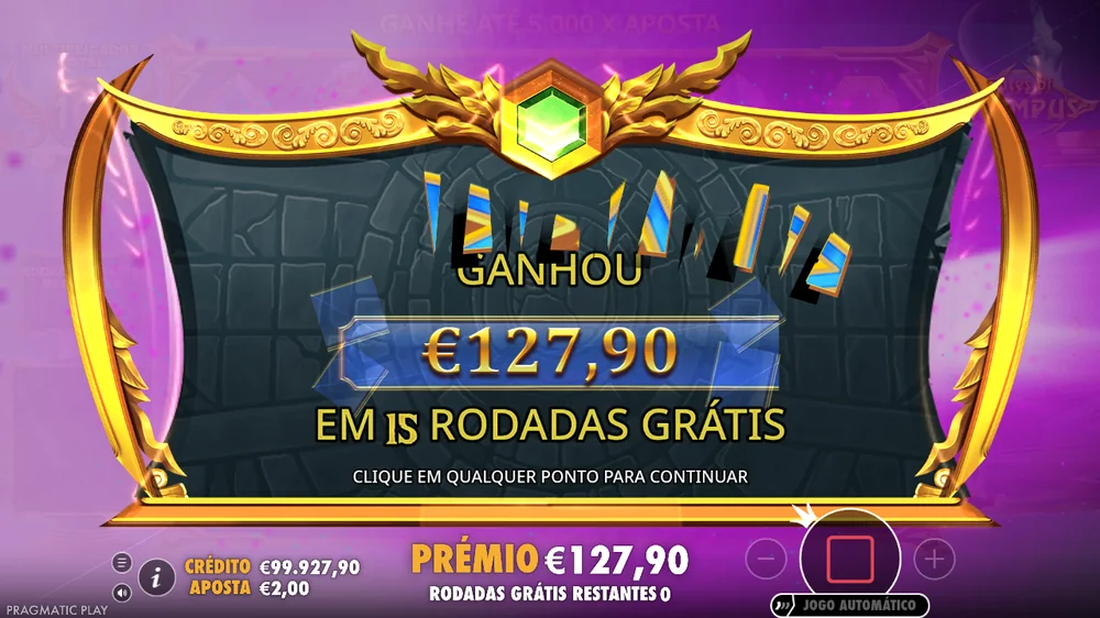 Fim da ronda da Gates of Olympus: 127,90 euros em 15 rodadas grátis