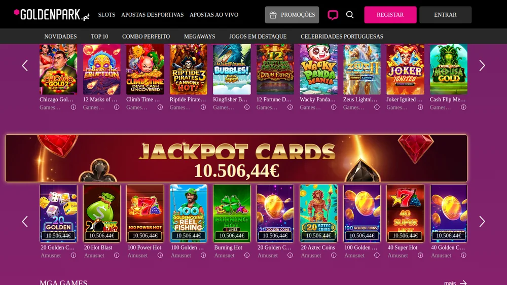 Casino GoldenPark com o jackpot Jackpot Cards e a fila de jogos que o disputam