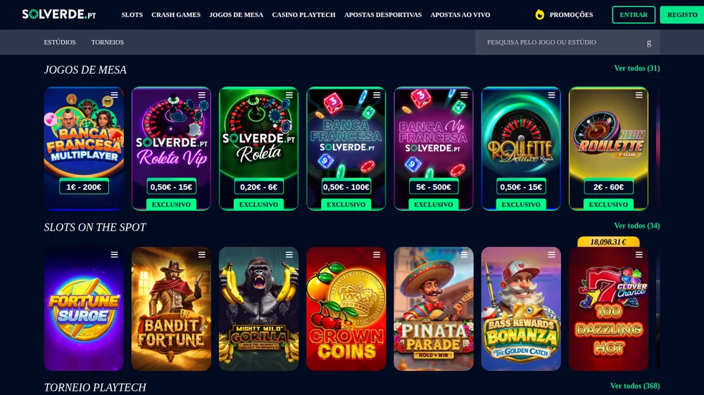 Mesas de banca francesa e roleta no casino Solverde.pt, com os limites de aposta de cada mesa