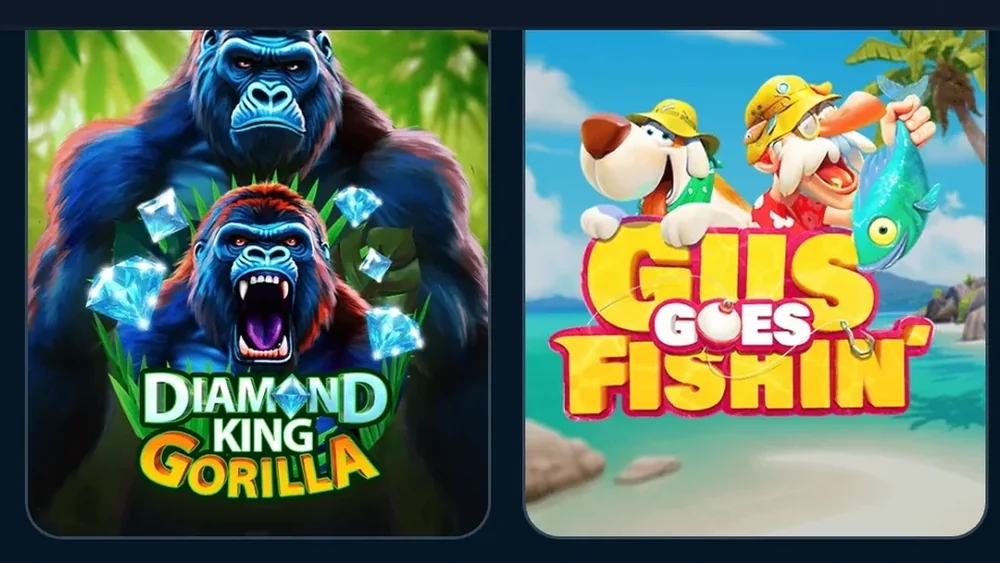 Slots Diamond King Gorilla e Gus Goes Fishin no catálogo da Lebull
