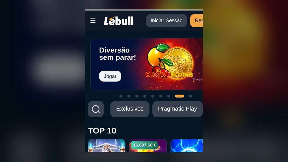 Lobby da Lebull com filtros por fornecedor e secção TOP 10