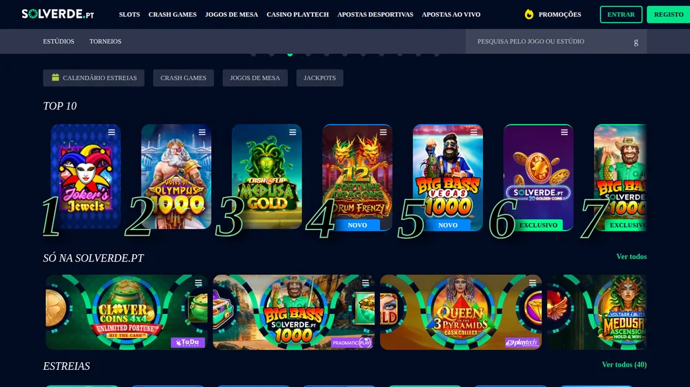 Top 10 de slots no lobby da Solverde.pt, com os exclusivos assinalados