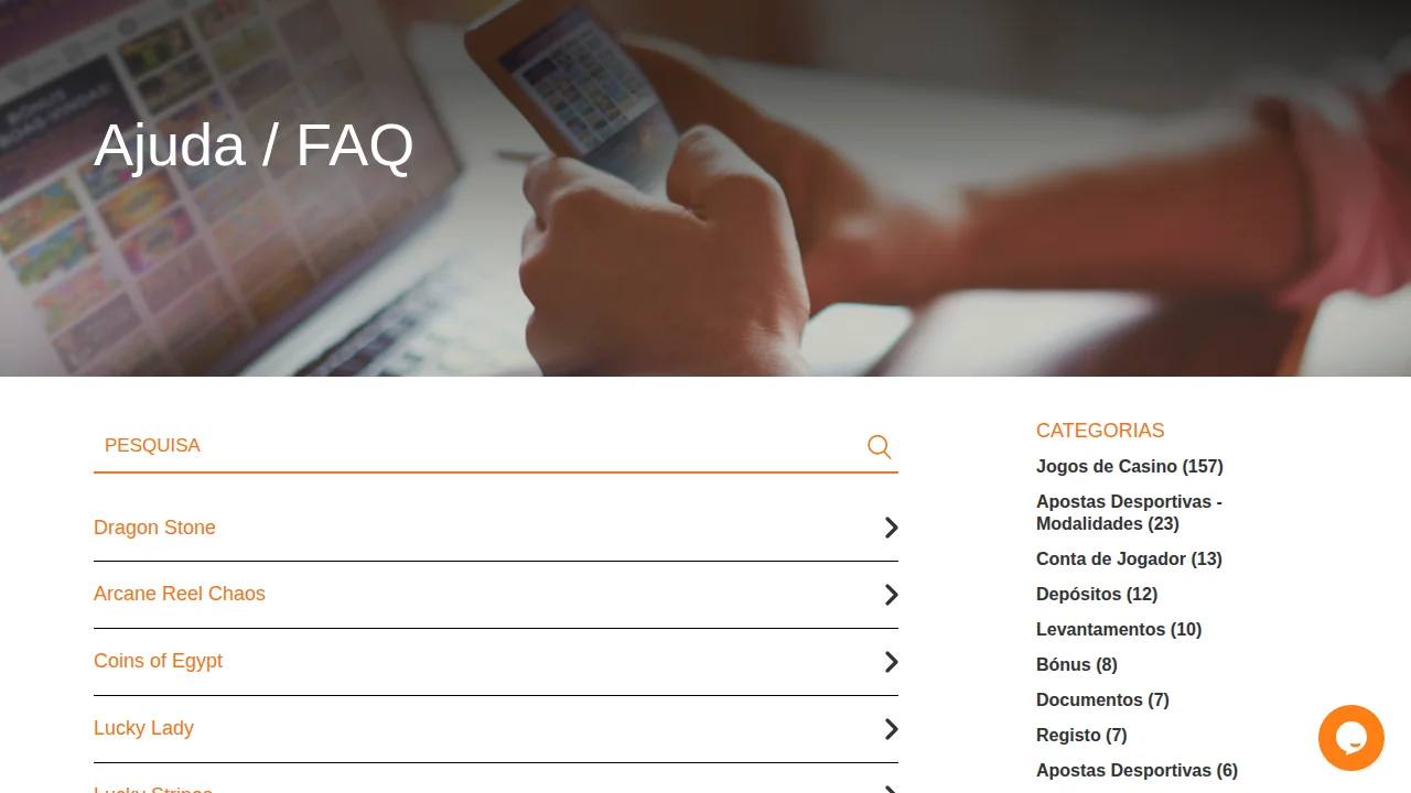 Página Ajuda / FAQ da Nossa Aposta, com a pesquisa e as categorias de perguntas
