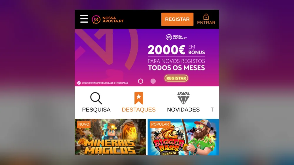 Casino Nossa Aposta no telemóvel — licenciado pelo SRIJ