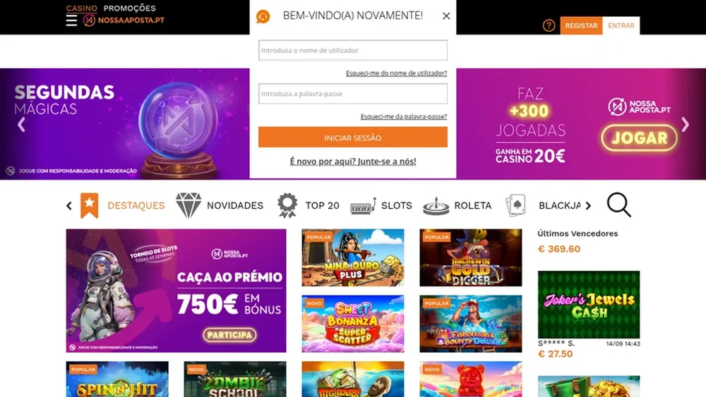 Jogos novos no casino Nossa Aposta no telemóvel: Big Bass Reel Repeat, Gold Party 2 After Hours, Big Bass Boxing Bonus Round e Bandit Megaways