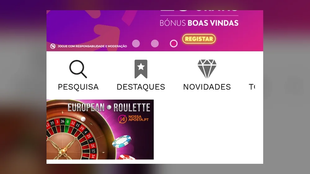 Mesa de roleta num casino online licenciado pelo SRIJ, no telemóvel