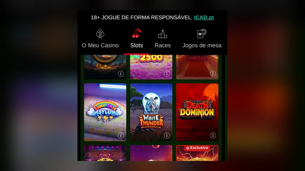 Grelha de slots no casino PokerStars, licenciado pelo SRIJ