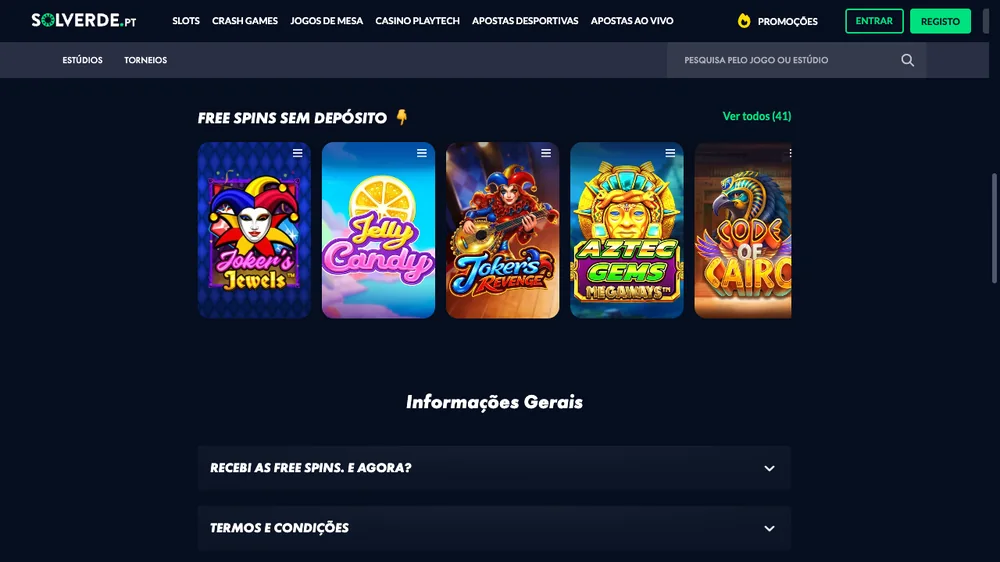 Grelha das slots onde se usam as 60 free spins da Solverde, com Joker's Jewels, Jelly Candy e Joker's Revenge