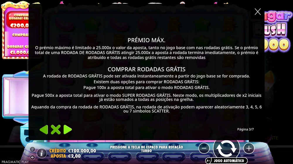 Regras da Sugar Rush 1000: prémio máximo de 25.000x e as compras de 100x e 500x