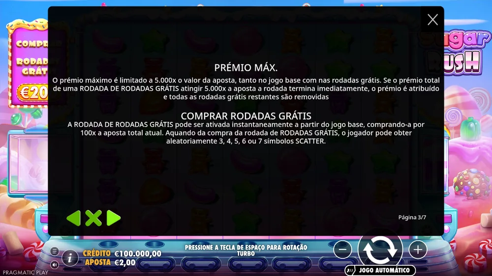 Regras da Sugar Rush: prémio máximo de 5.000 vezes a aposta e compra de rodadas grátis