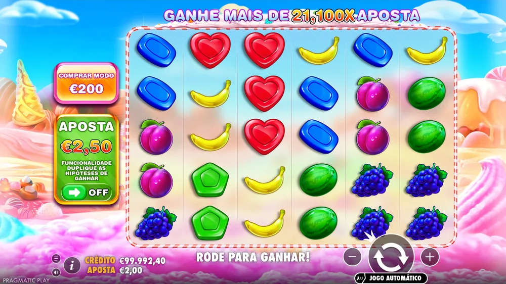 Sweet Bonanza a anunciar o ganho máximo de 21.100 vezes a aposta