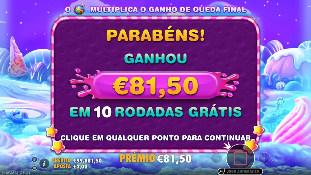 Fim da ronda de rodadas grátis da Sweet Bonanza: 81,50 euros em 10 rodadas