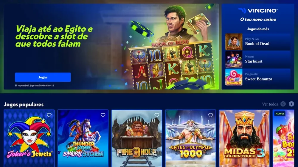Lobby da Vincino com os jogos do mês e as slots mais populares